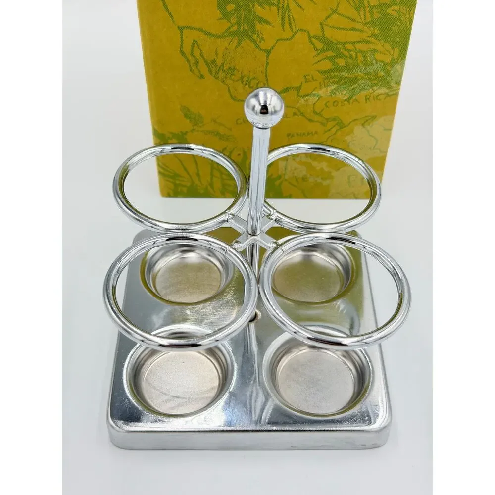 Starbucks Rare Hand Blown Swirl Glass Barista Espresso Shot Glass w/Chrome Caddy